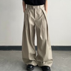 批发2026二浩春夏新款时尚慵懒风<b class='q'>高腰</b><b class='q'>阔腿裤</b>男宽松休闲裤垂感西裤子