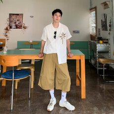 批发古巴领揭潮方夏威夷短袖<b class='q'>衬衫</b><b class='q'>男</b>宽松高级感度假风五分袖<b class='q'>衬衣</b>情侣