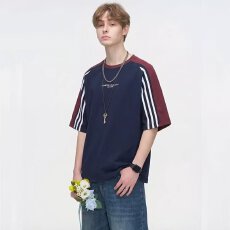 批发美式热潮三道杠<b class='q'>运动</b>短袖<b class='q'>T</b><b class='q'>恤</b><b class='q'>男</b>夏季高街痞帅宽松学生休闲半袖上衣