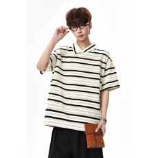 批发超柔面料POLO】条纹潮人邦短袖<b class='q'>男</b>夏季不规则领口<b class='q'>t</b><b class='q'>恤</b>cleanfit半袖