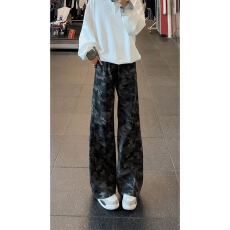 批发【半<b class='q'>松紧</b>】迷彩以慕琦<b class='q'>牛仔裤</b>男春夏高街痞帅宽松微喇阔腿弯刀裤子