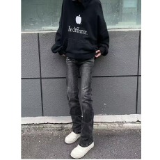 批发美式酷森野高级感做旧黑灰纹路<b class='q'>牛仔裤</b><b class='q'>男生</b>春夏复古微喇拖地长裤子