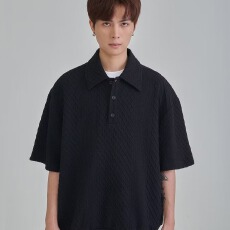 批发华夫格】polo衫<b class='q'>男</b>揭潮坊潮牌宽松短袖翻领t恤设计感提花半袖<b class='q'>卫衣</b>