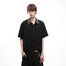 批发【高质量亚麻2026搭配<b class='q'>日系</b><b class='q'>复古</b>夏季男女休闲宽松拼接翻领短袖衬衫