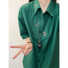 批发【刺绣弹力冰丝新中式花卉刺绣短袖衬衫男女<b class='q'>夏</b>季小众垂感速干衬衣