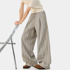 批发【原版1比1布料工艺复古艺汐条纹撞色阔腿休闲裤男女垂感拖地裤
