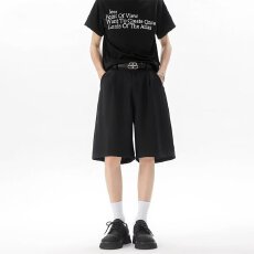 批发老钱风正派压褶复古西装短裤男款夏季垂感阔腿五分裤凉感休闲中裤
