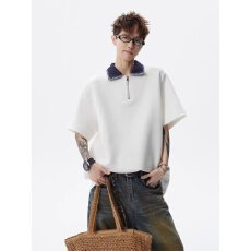 批发2026揭潮坊<b class='q'>男士</b>拼色<b class='q'>翻领</b>重磅POLO衫短袖<b class='q'>T</b><b class='q'>恤</b>宽松短宽上衣男大码
