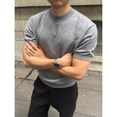 批发极简正派老钱风灰色短袖男士正肩T恤夏季<b class='q'>休闲</b>宽松半袖上衣情侣