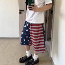 批发曼巴棉】2026庸俗直筒男士短裤松紧腰五分印花休闲裤欧货中裤青年