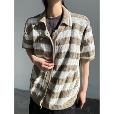 慵懒揭潮坊复古格纹短袖衬衫夏季新款短款宽松清凉衬衣男文艺日系