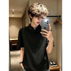 亨利衫揭潮坊立领polo衫上衣男2026夏季拼接解构纯色大码短袖t恤