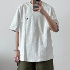 索罗娜 绣花短袖男揭潮坊港风五分袖t恤夏季宽松体桖半袖上衣服