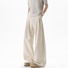 批发天丝亚麻】2026<b class='q'>春</b>夏打褶高级感垂感西裤男女宽松情侣阔腿休闲长裤