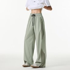 批发条纹众优汇阔腿裤男<b class='q'>春</b>秋夏宽松直筒垂感高腰显瘦跑步休闲运动卫裤