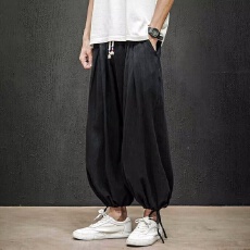 批发【原版质量<b class='q'>棉麻</b>阔腿裤中国风港潮男装男士特宽松大码直筒长裤中式