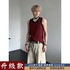 批发【双色格美式常青村拼色条纹坎肩背心男夏季无袖t恤健身运动汗衫