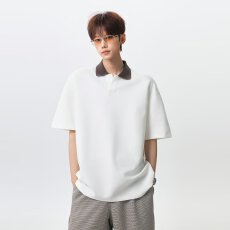 批发新款乐万邦纯色Polo衫男夏季简约复古翻领<b class='q'>T</b><b class='q'>恤</b>修身百搭短袖上衣潮