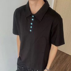批发文艺启源潮流新款<b class='q'>男士</b>针织<b class='q'>翻领</b>短袖夏季纯色极简纹理感修身POLO衫