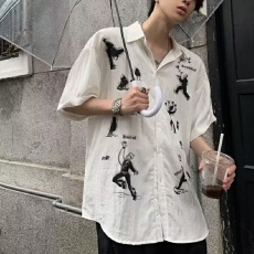 批发印花衬衫】2026盛兴马小众衬衣夏季短袖休闲工装宽松个性涂鸦印花