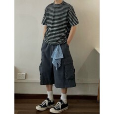 批发美式新概念日系复古水洗工装<b class='q'>七分裤</b>直筒<b class='q'>男</b>女宽松休闲<b class='q'>短裤</b>情侣裤子