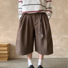 批发【原版配领带】薄款二浩<b class='q'>七分裤</b>阔腿裤<b class='q'>男</b>2026新款夏季直筒宽松<b class='q'>短裤</b>