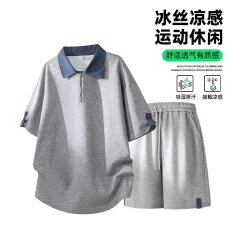 批发2026雅姿新款少年感运动休闲polo衫套装男夏季宽松短袖短裤两件套