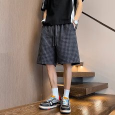 批发格子北仕男装美式短裤男<b class='q'>夏</b>季薄款中裤潮牌休闲百搭五分运动裤子