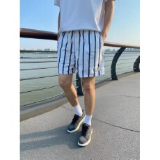 批发竖条纹潮流坊短裤<b class='q'>夏</b>季男士速干薄款百搭休闲四分裤男裤子宽松直筒
