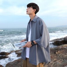 批发小众揭<b class='q'>潮</b>方设计感短袖衬衫男装夏季薄款高级寸衣服百搭休闲外套