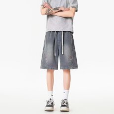 批发星空纹】抽绳浩威松紧腰水洗牛仔短裤男女复古<b class='q'>夏</b>季宽松百搭五分裤