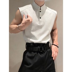 批发美式白茶重磅宽肩收腰坎肩背心亨利领无袖t恤男夏季运动健身<b class='q'>汗衫</b>