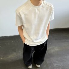 批发美式优质重磅正肩短袖t恤男夏季硬汉弹力修身小领口体恤打底衫夏