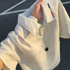 批发【刺绣曼巴棉美式常青树拼接polo衫短袖男夏季翻领t恤重磅半截袖