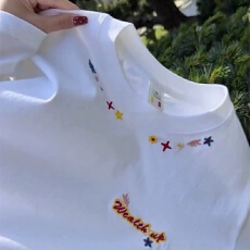 批发【刺绣 索罗娜美式复古字母刺绣正肩T恤男夏季重磅短袖高级感情侣