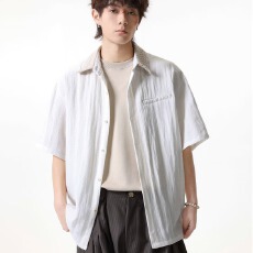 批发【天丝莱赛尔<b class='q'>短袖</b>二浩夏季薄款免烫<b class='q'>衬衣</b><b class='q'>男士</b>宽松休闲胖子大码男装