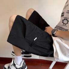 批发运动潮男短裤男夏季跑步松紧系带速干凉爽轻薄黑色五分裤