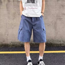 水洗新汇佳做旧工装短裤男夏日系复古多口袋潮流宽松休闲五分裤