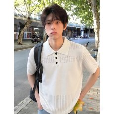 批发日系揭潮坊老钱风纯色短袖<b class='q'>polo</b><b class='q'>衫</b><b class='q'>男</b>夏季痞帅通勤<b class='q'>男</b>士针织t恤上衣