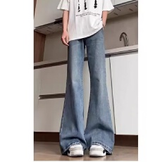 批发美式淘潮牛仔裤男女<b class='q'>夏</b>季薄款阔腿直筒美式裤子高个子弯刀微喇长裤