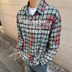 批发扎染众优汇格子<b class='q'>长袖</b><b class='q'>衬衫</b><b class='q'>男</b>女春秋小众字母拼色情侣宽松<b class='q'>衬衣</b>外套