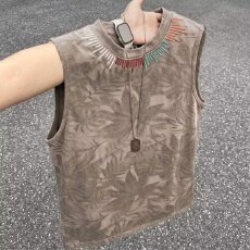 批发刺绣】夏季潮流街区复古满身树叶圆领无袖背心<b class='q'>男</b>时尚运动坎肩T恤