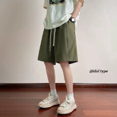 批发短裤男白茶夏季潮牌ins港风宽松直筒五分裤<b class='q'>日系</b><b class='q'>复古</b>休闲中裤子
