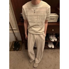 批发轻奢前言质感圆领修身t恤男夏季收袖口高级感薄款上衣稳重风短袖