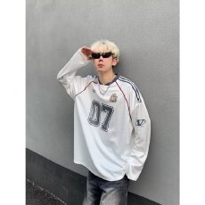 批发美式揭潮坊运动风长袖t恤<b class='q'>男生</b>春秋季新款网眼透气百搭休闲圆领