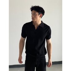 批发夏季魔方条纹短袖POLO杉男修身翻领纯色休闲薄款半袖潮流针织上衣