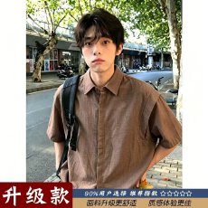 夏季十八先生复古纯色泡泡纱短袖衬衫男潮牌宽松百搭休闲半袖衬衣