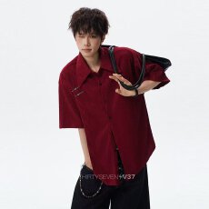 批发新中式潮人邦短袖<b class='q'>衬衫</b>男夏季潮流帅气工装<b class='q'>衬衣</b>痞帅休闲五分袖上衣