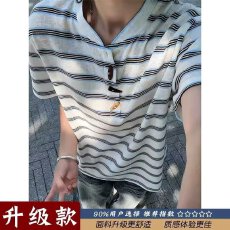 夏季101新款短袖黑白色条纹男女士polo衫t恤高端美式休闲半袖上衣