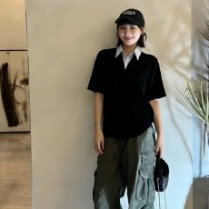 批发夏季揭潮坊美式复古条纹假两件短袖POLO衫男女潮牌情侣宽松上衣
